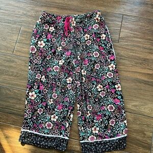 Cuddl Duds Black Floral Pajama Pants with Pink and Teal Accents